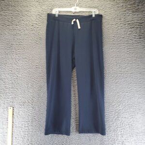 Lands End Pants Womens Medium Navy Blue Fleece Lined Cotton Blend Lounge Joggers
